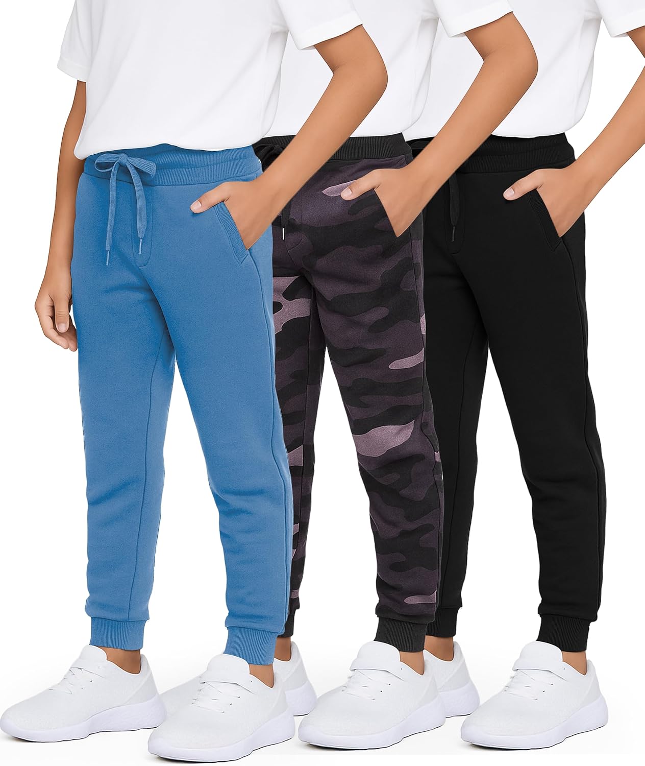 Real Essentials Boys' Cotton Fleece Jogger Sweatpants 3 Pack