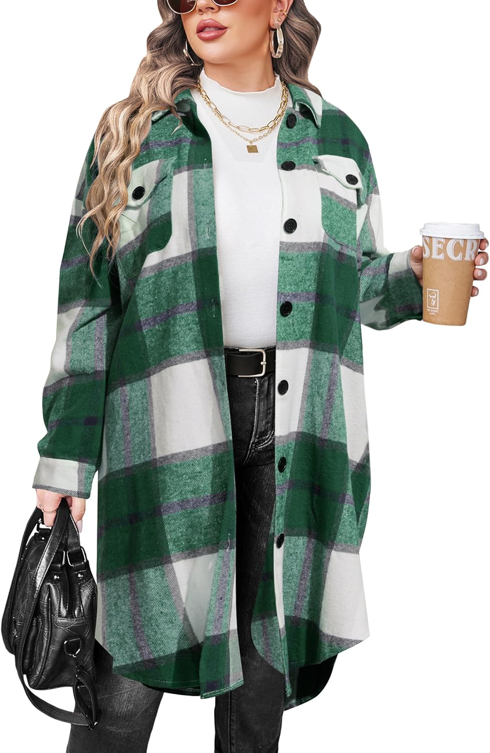 Plus Size Flannel Plaid Shirts for Women by IN'VOLAND - Stylish