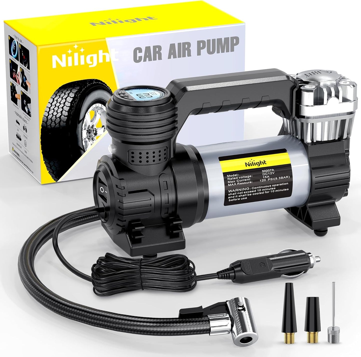 Nilight 12V Heavy Duty Tire Inflator - Fast Inflate