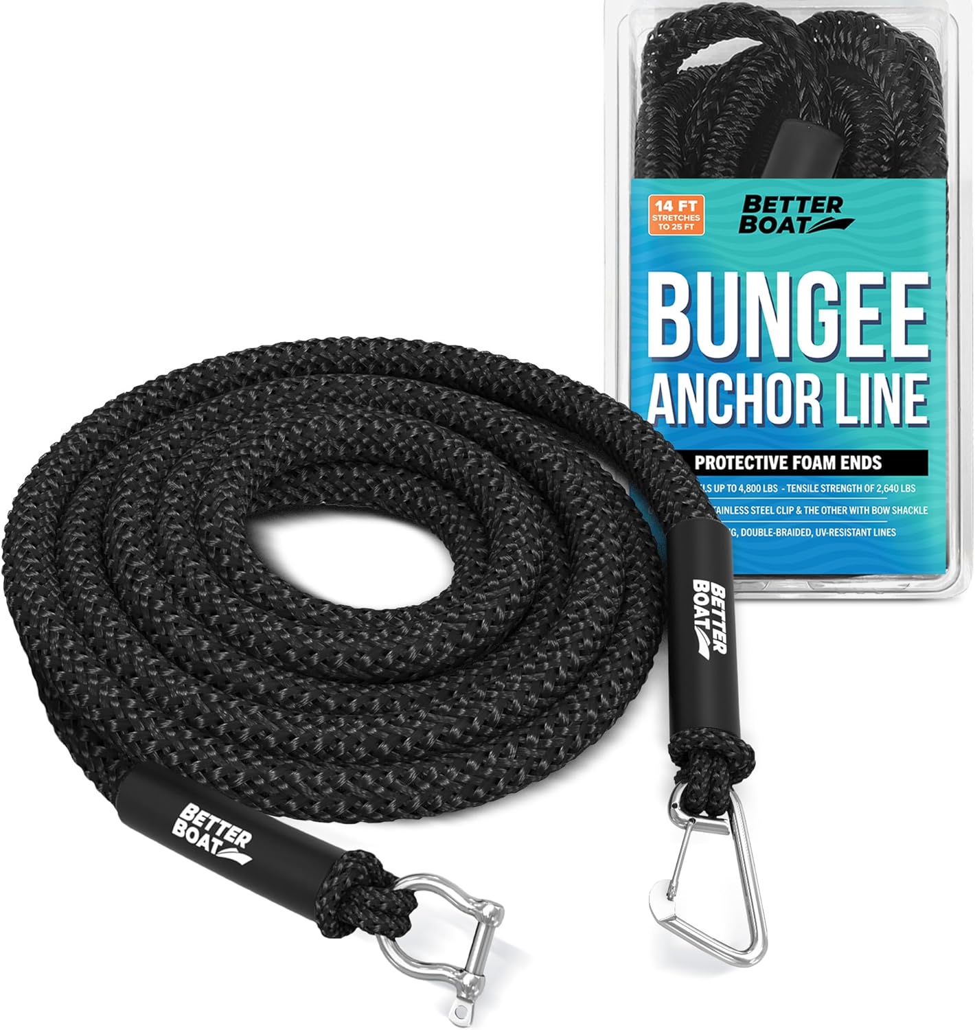 Bungee Anchor Rope for Boats, 14 ft to 25 ft Stretch Line
