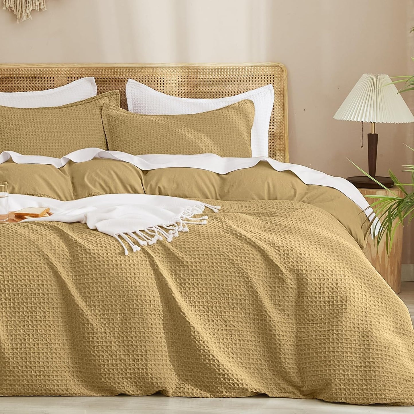 PHF Waffle Weave Duvet Cover Set for Queen Size Comfort