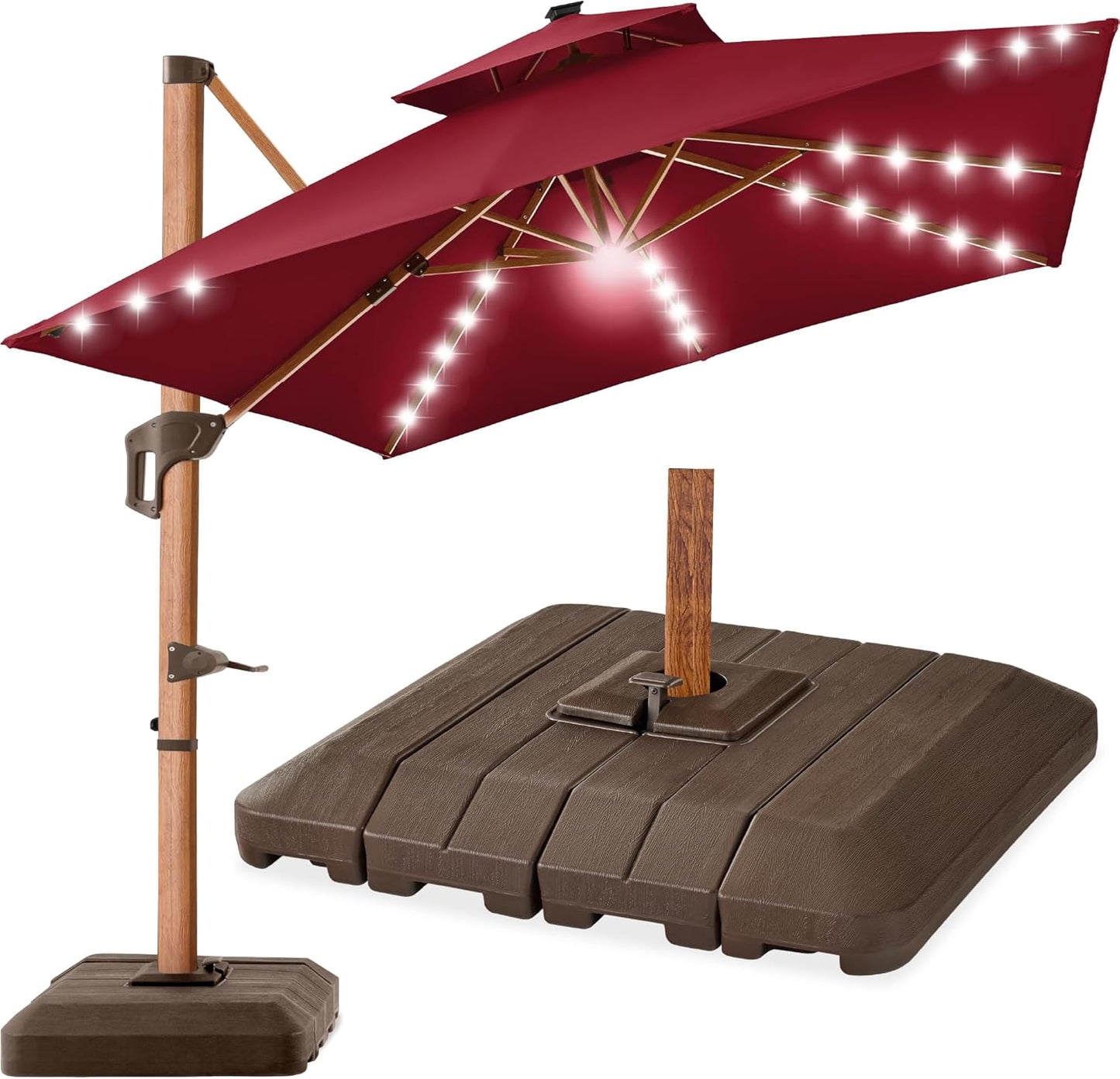 10ft Square Cantilever Patio Umbrella with Solar LED Lights