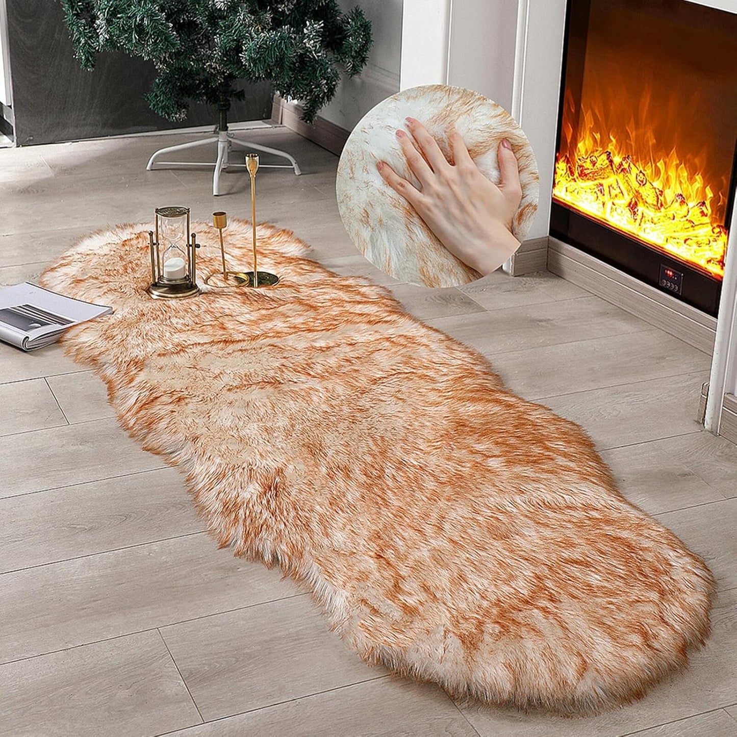 Faux Fur Rug Sheepskin Shag Fluffy Runner for Bedroom and Living Room