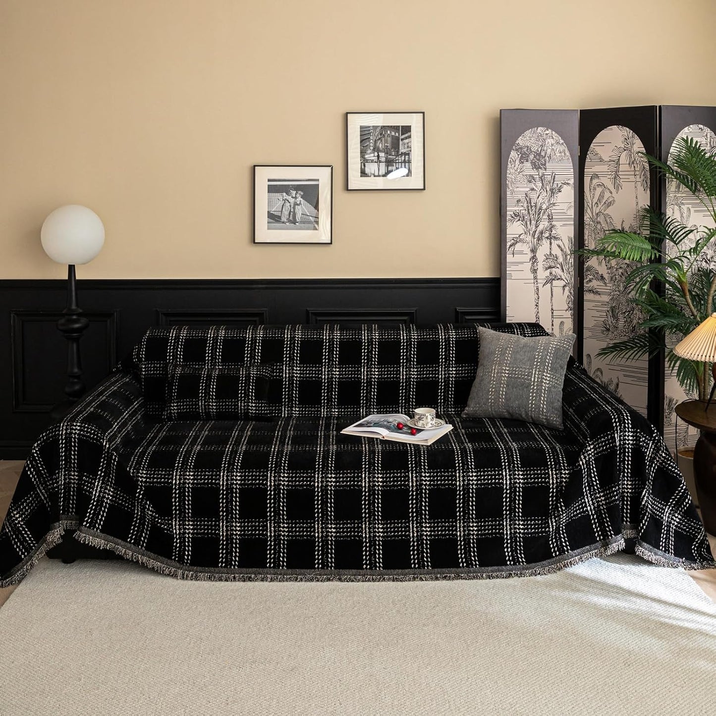 Checkered Sofa Cover Washable for Dogs - Durable Chenille Slipcover