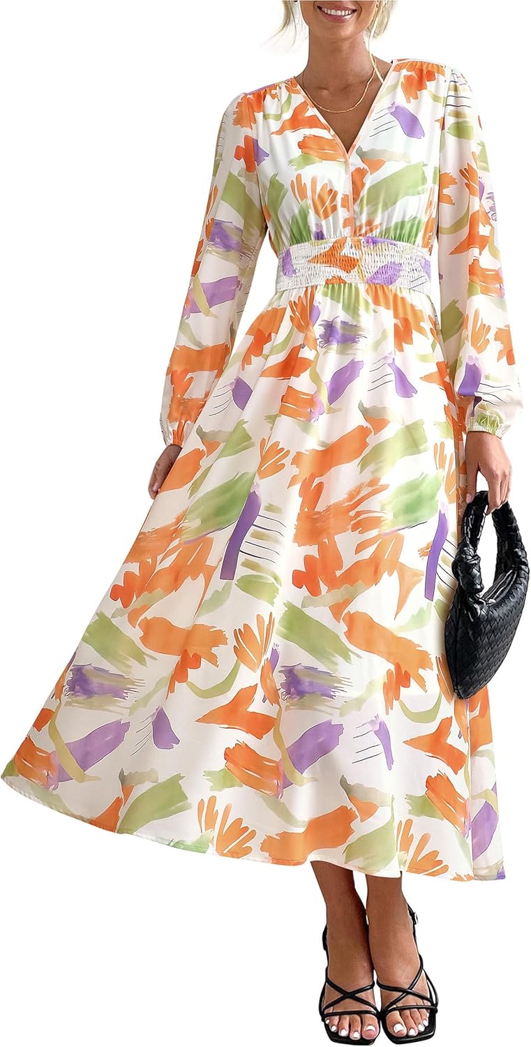 PRETTYGARDEN Women's Floral Midi Dress for Casual Fall Events