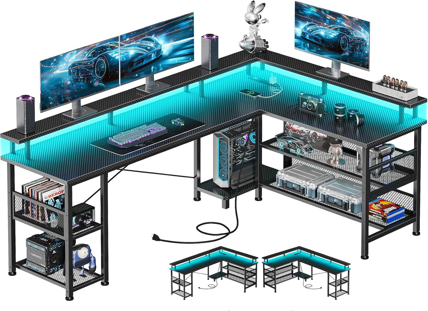 ODK 66 L-Shaped Gaming Desk with LED Lights