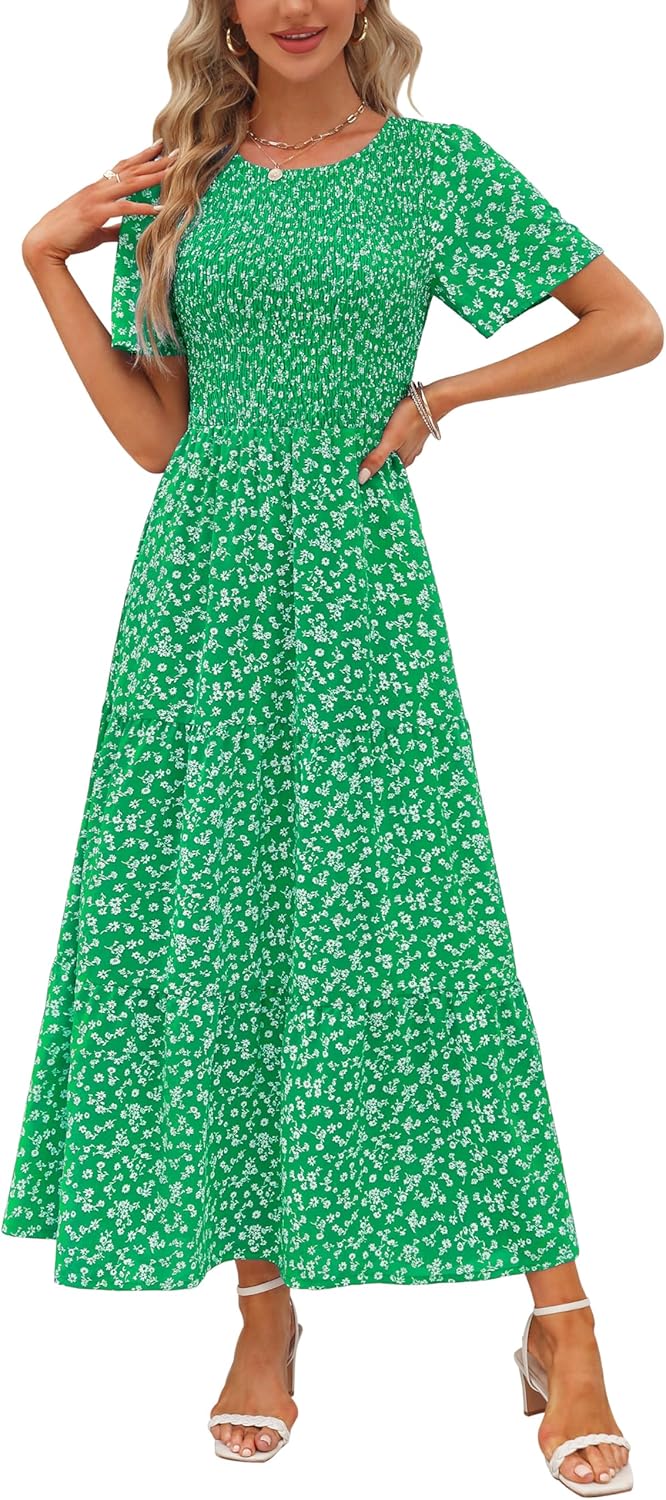 Maggeer Womens Smocked Maxi Dress for Summer and Fall Events