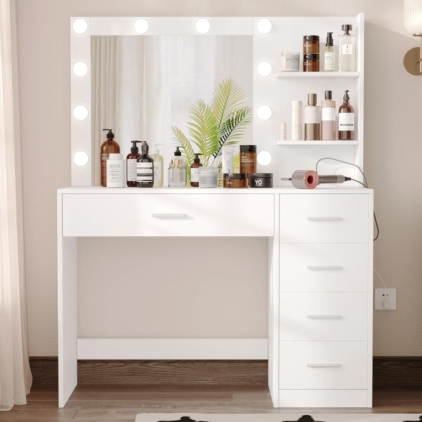 Rovaurx Makeup Vanity Desk with Adjustable Lighting