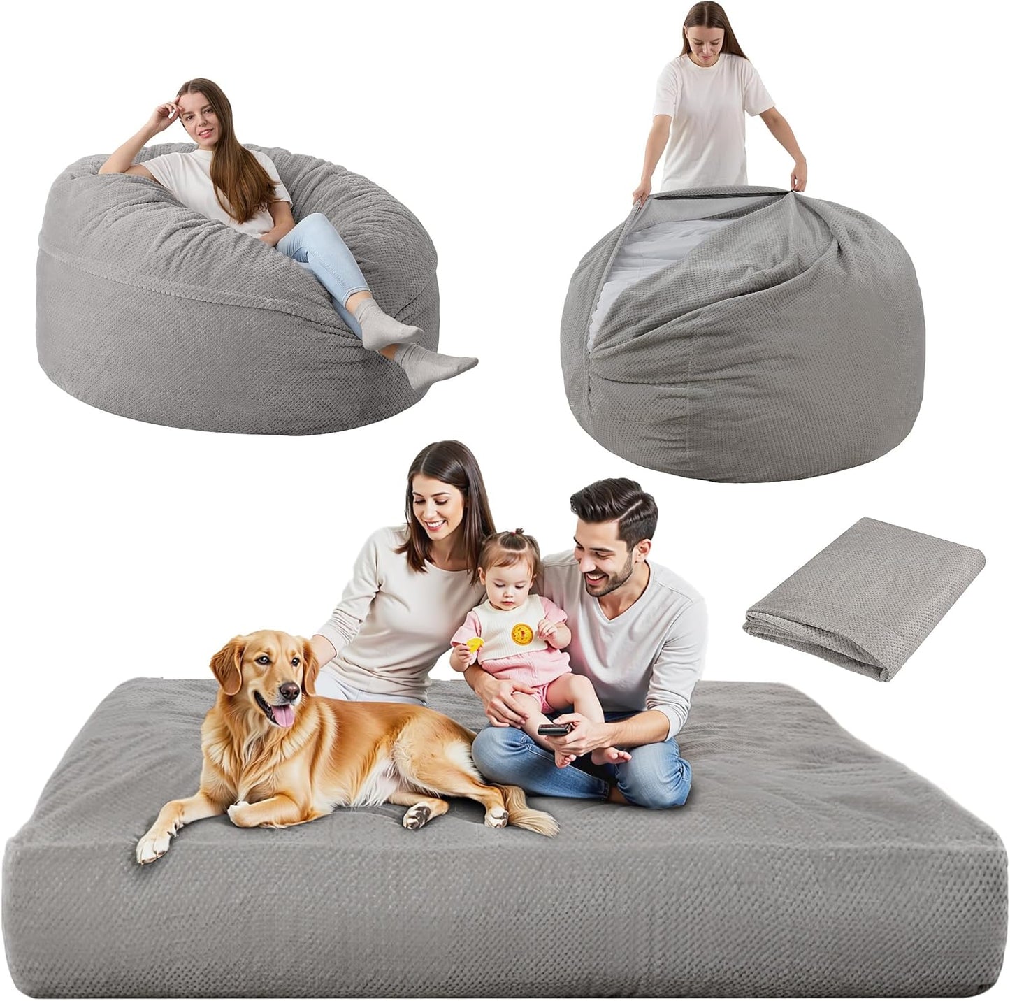 Ultra Soft Chenille Convertible Bean Bag - Grey