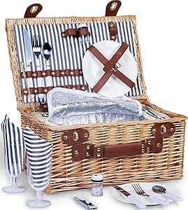 SatisInside Picnic Basket for 2 - Wicker Set with Insulated Liner