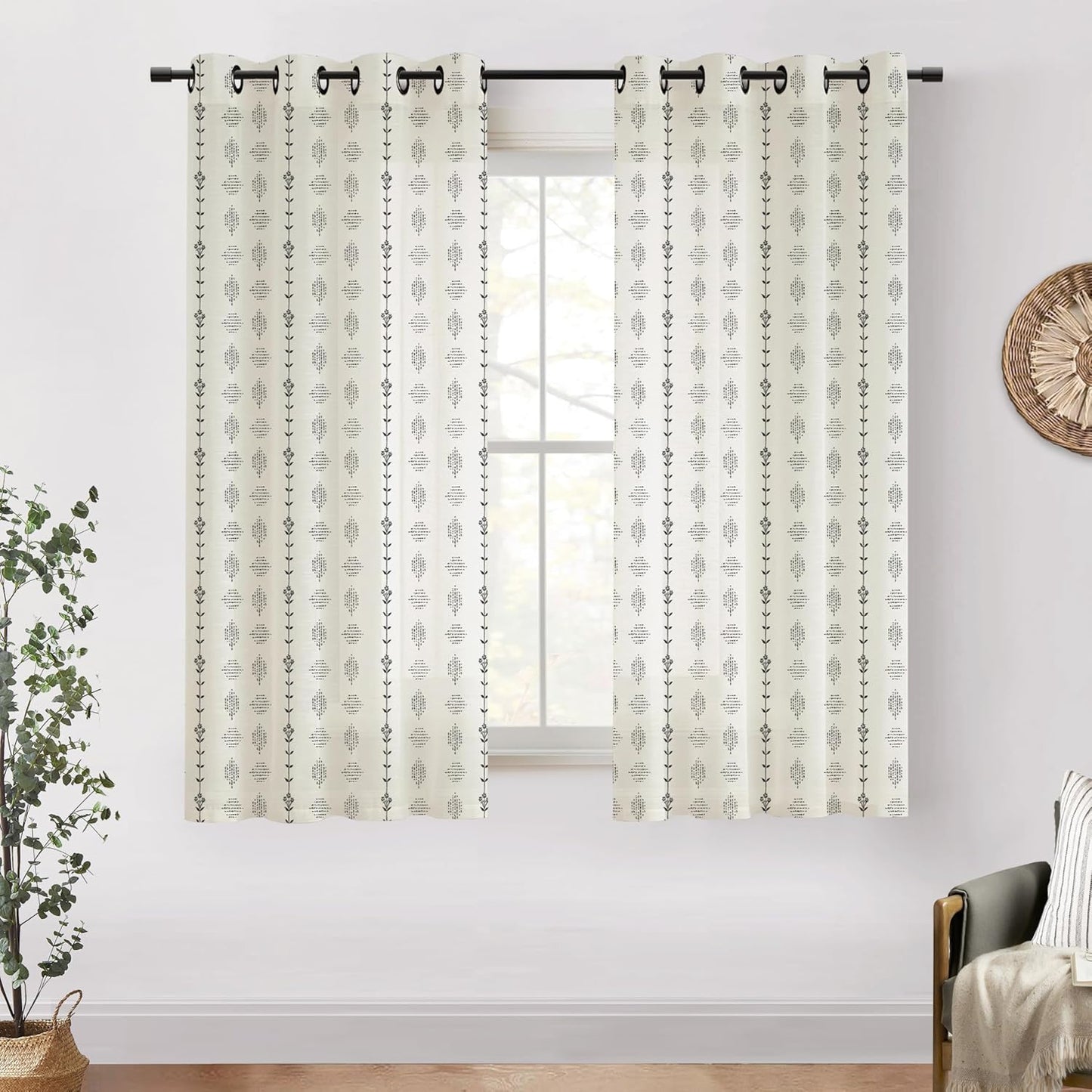 63 Inch Length Sheer Curtains for Living Room with Floral Design