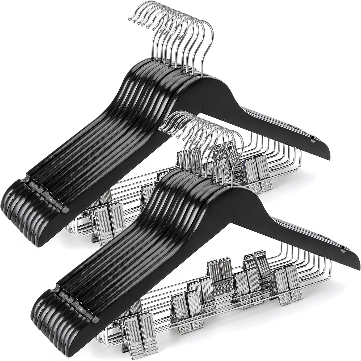 TOPIA HANGER Wooden Suit Hangers with Adjustable Clips for Clothes