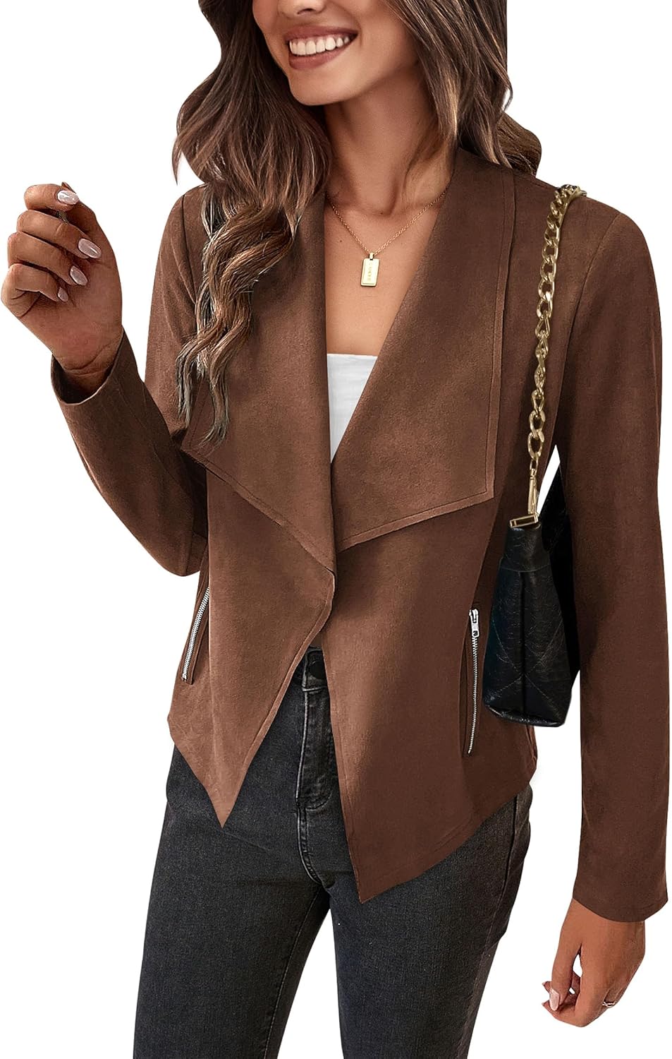 Faux Suede Jackets for Women - Trendy Cropped Coat Outwear