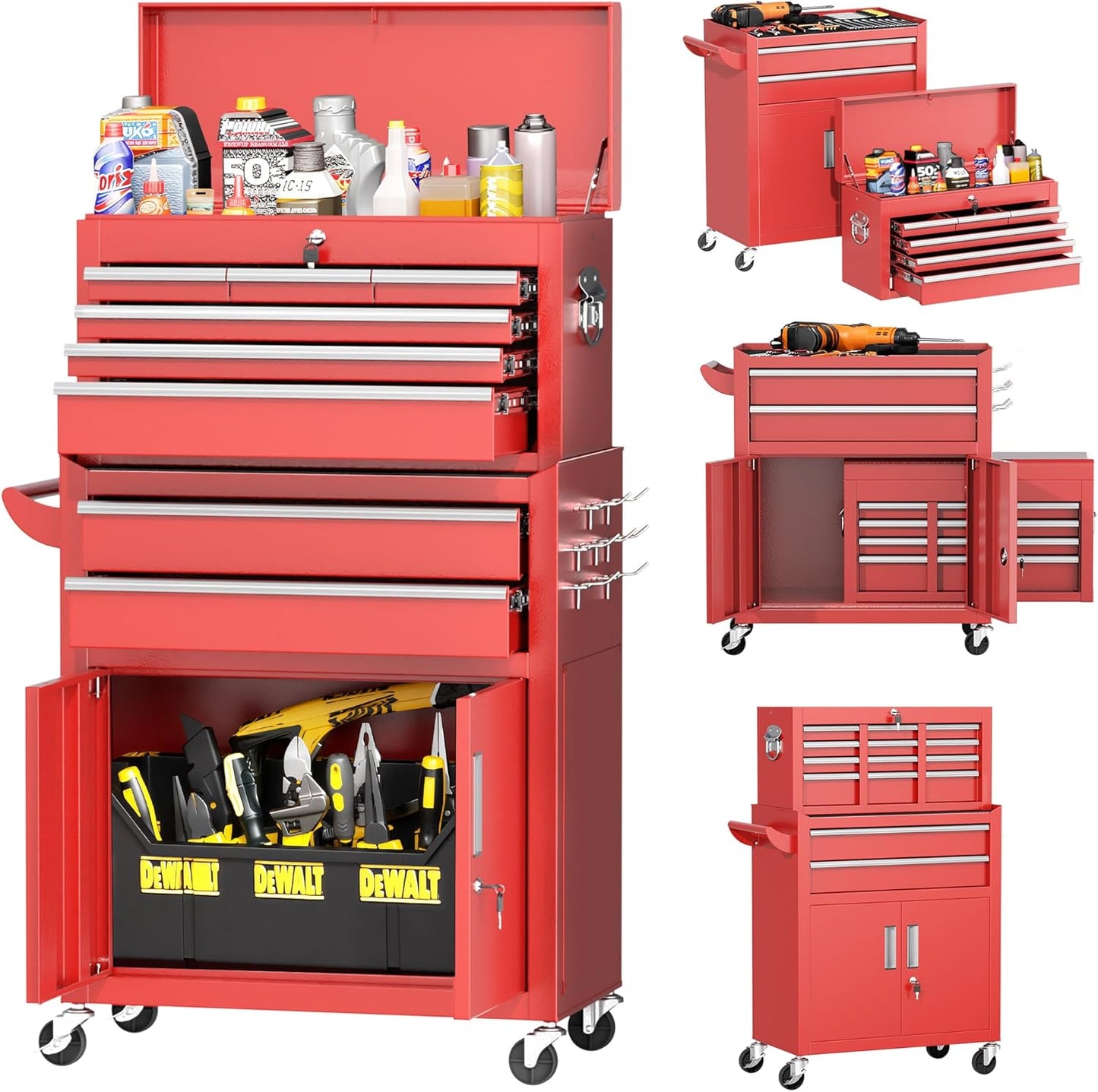 INTERGREAT 8 Rolling Drawers Tool Chest for Easy Storage