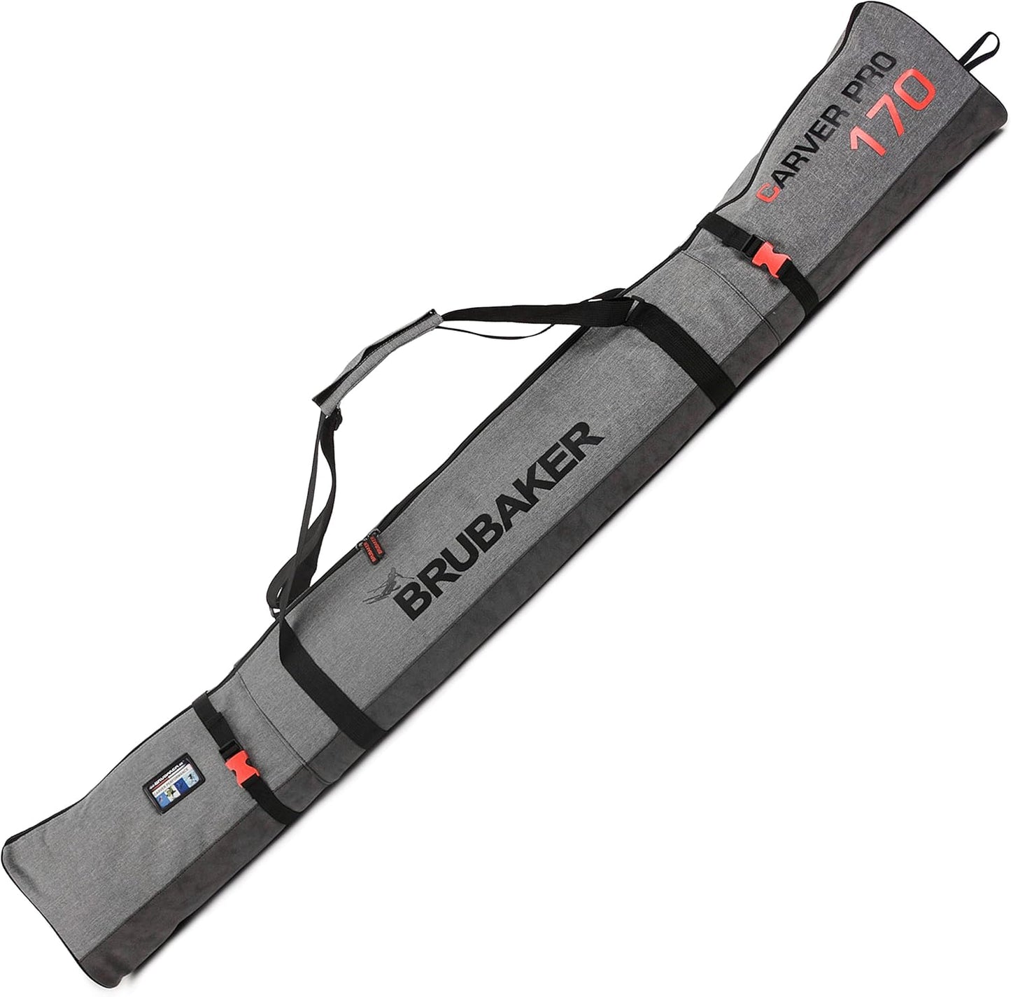 BRUBAKER Ski Bag- Protects 1 Pair Skis & Poles, Available in 170cm or 190cm - Gray