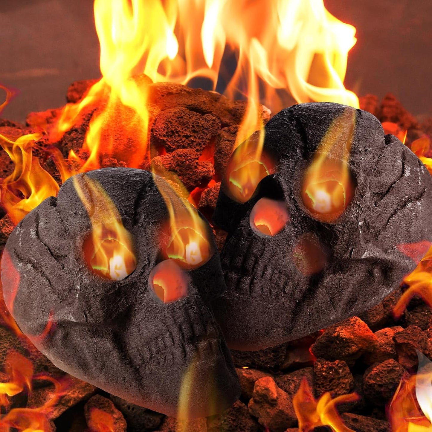 2 Pack Fire Pit Skulls for Halloween Decor and Bonfire Fun