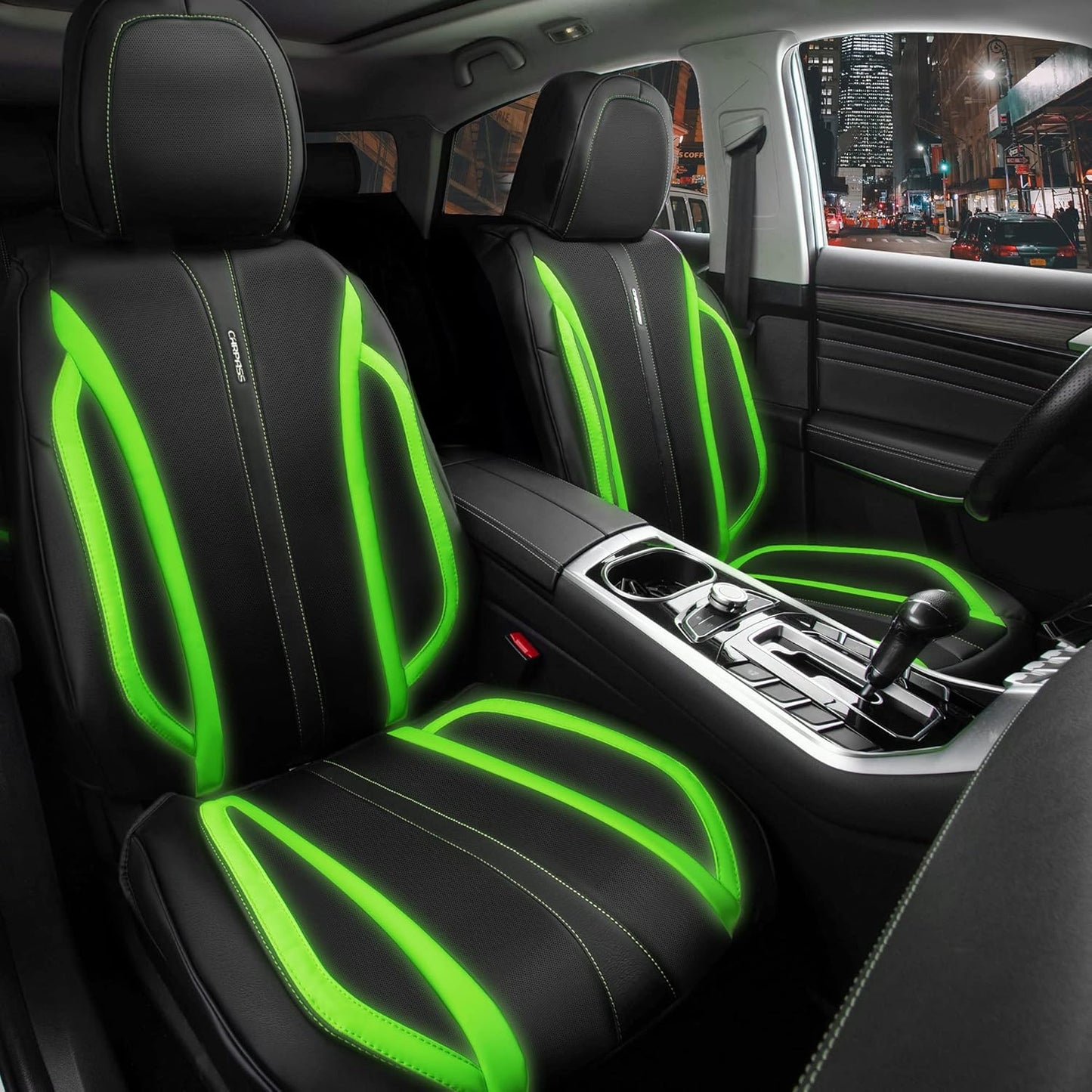 Fluorescent Green Nappa Leather Car Seat Covers for Front Seats