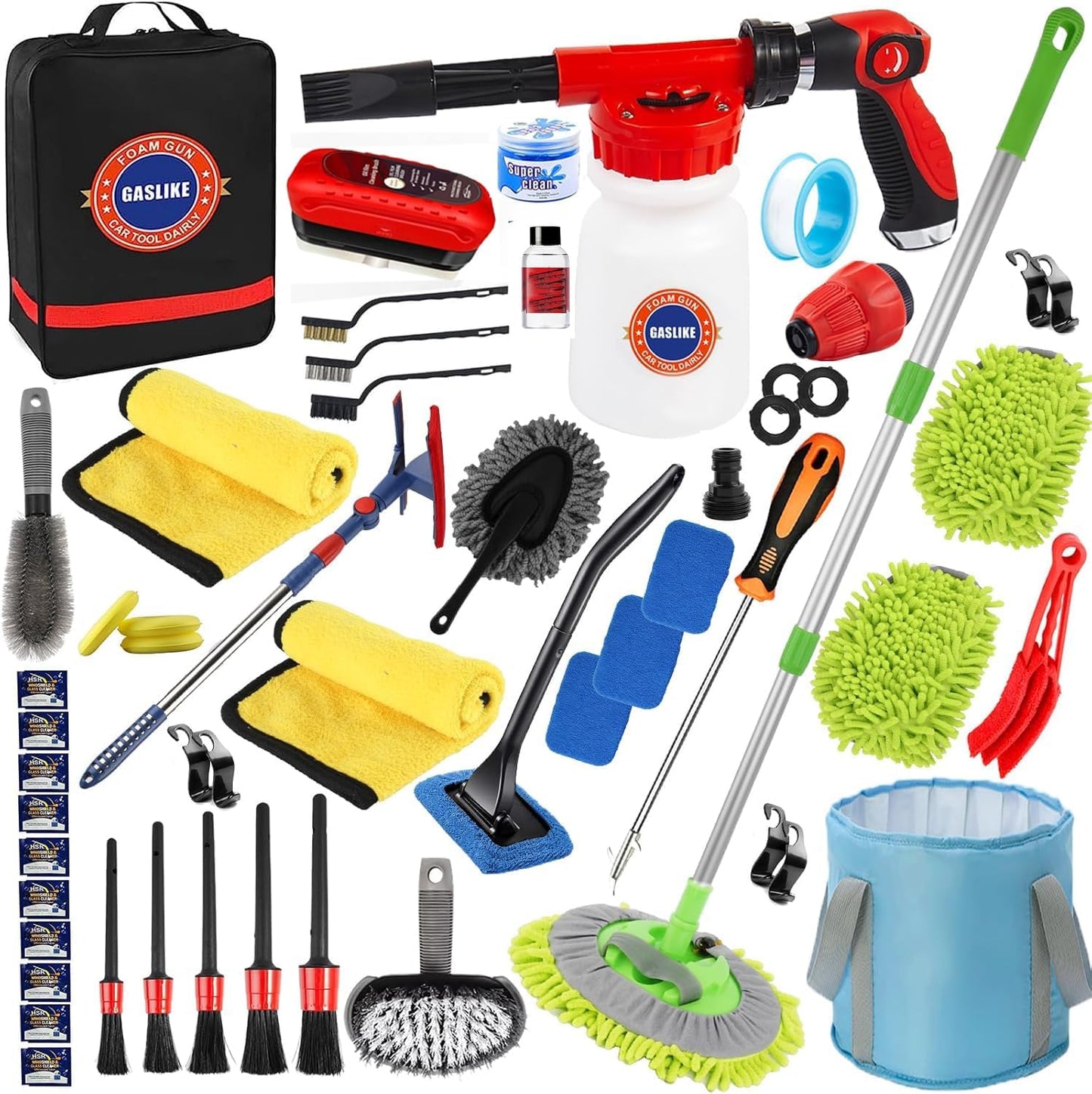 56Pcs Car Wash Cleaning Kit with Foam Gun and Brushes
