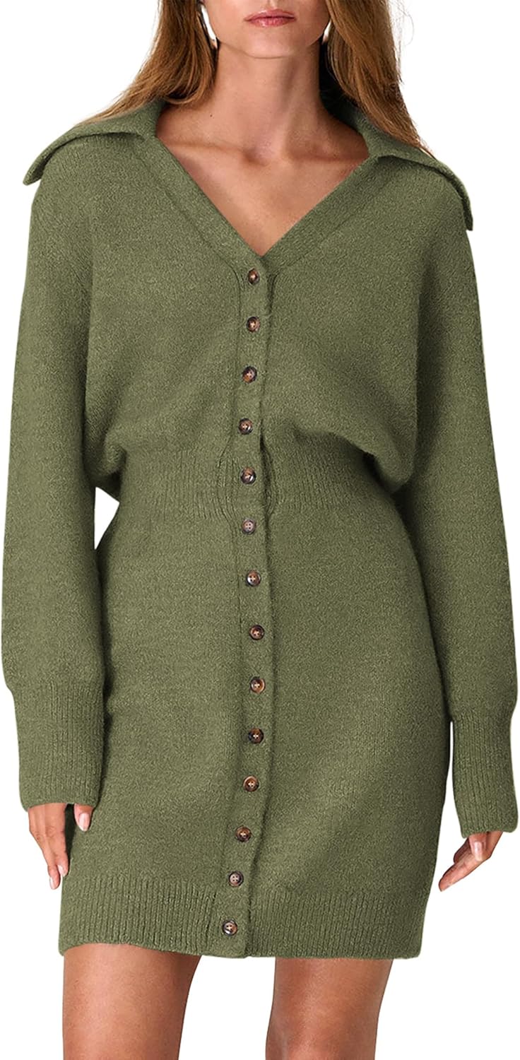 Trendy Long Sleeve Button Down Sweater Dress for Women 2025