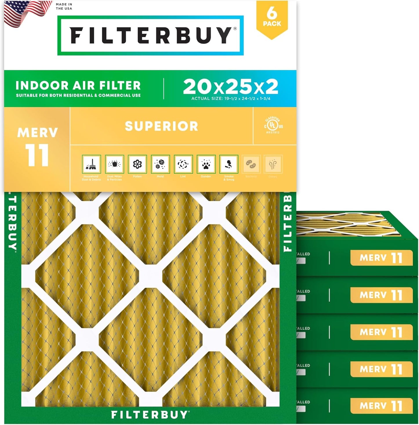 Filterbuy 20x25x2 Air Filter MERV 11 for Pet and Allergy Defense