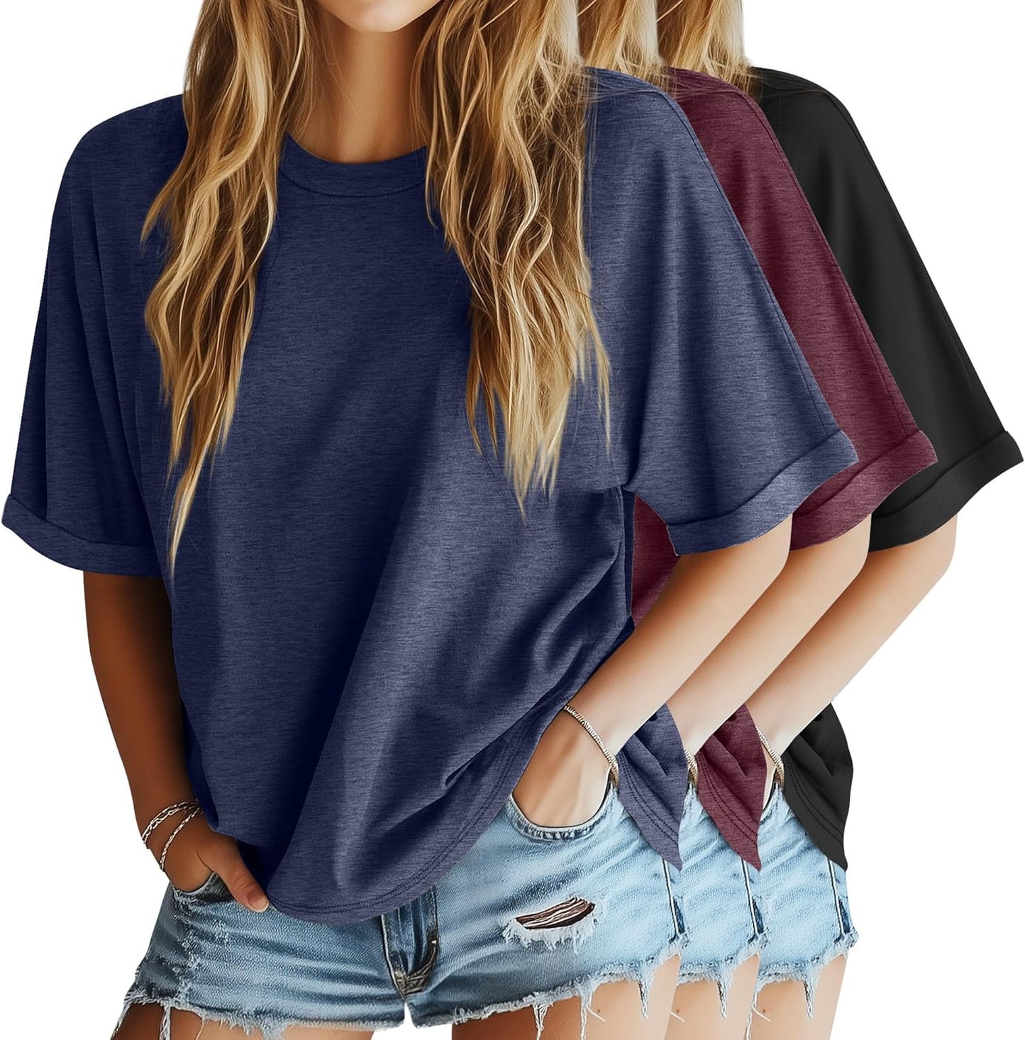 Riyiper Women's Oversized T Shirt 3 Pack for Summer Style