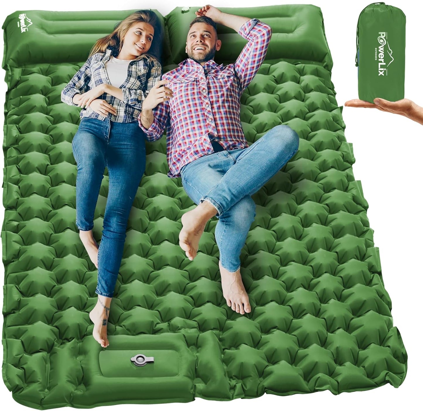 POWERLIX Double Camping Sleeping Pad with Built-in Foot Pump