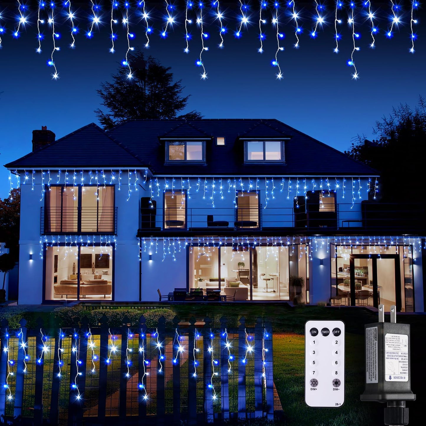 JMEXSUSS 400 LED Blue & White Icicle Lights for Festive Decor