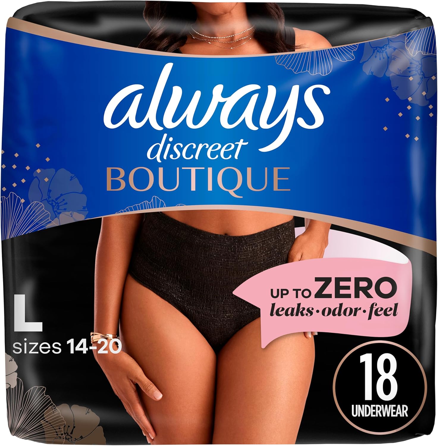 Always Discreet Boutique L Incontinence Underwear, 18Pack, Maximum Pr