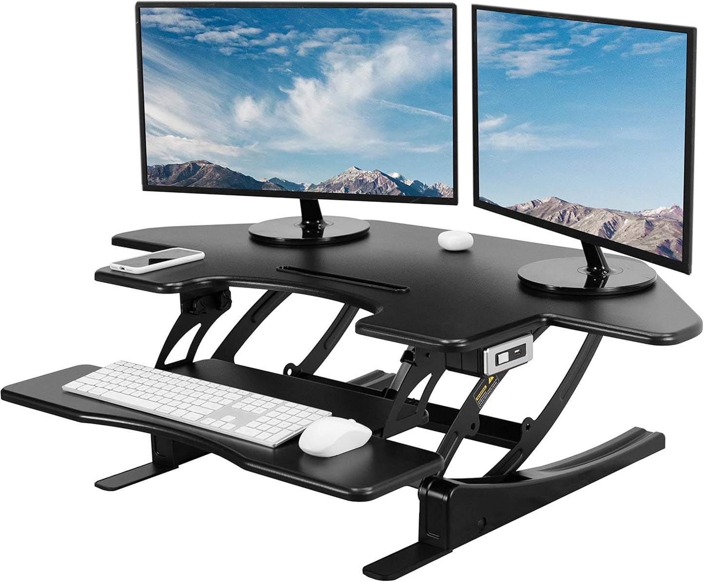 VIVO 43 Electric Corner Desk Converter - Height Adjustable + USB Port