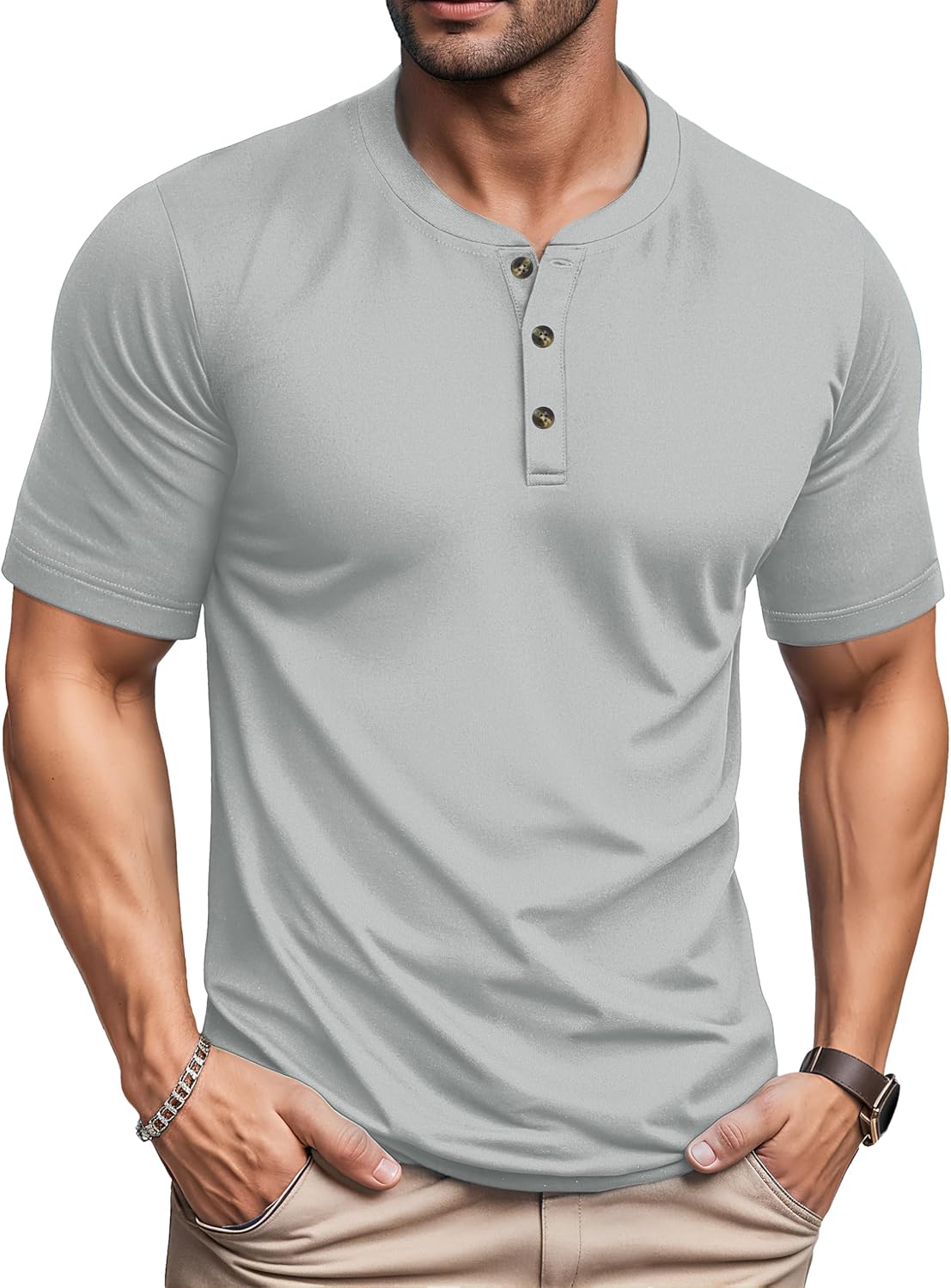 MAGCOMSEN Men's Henley Short Sleeve Shirt for Casual Summer Wear