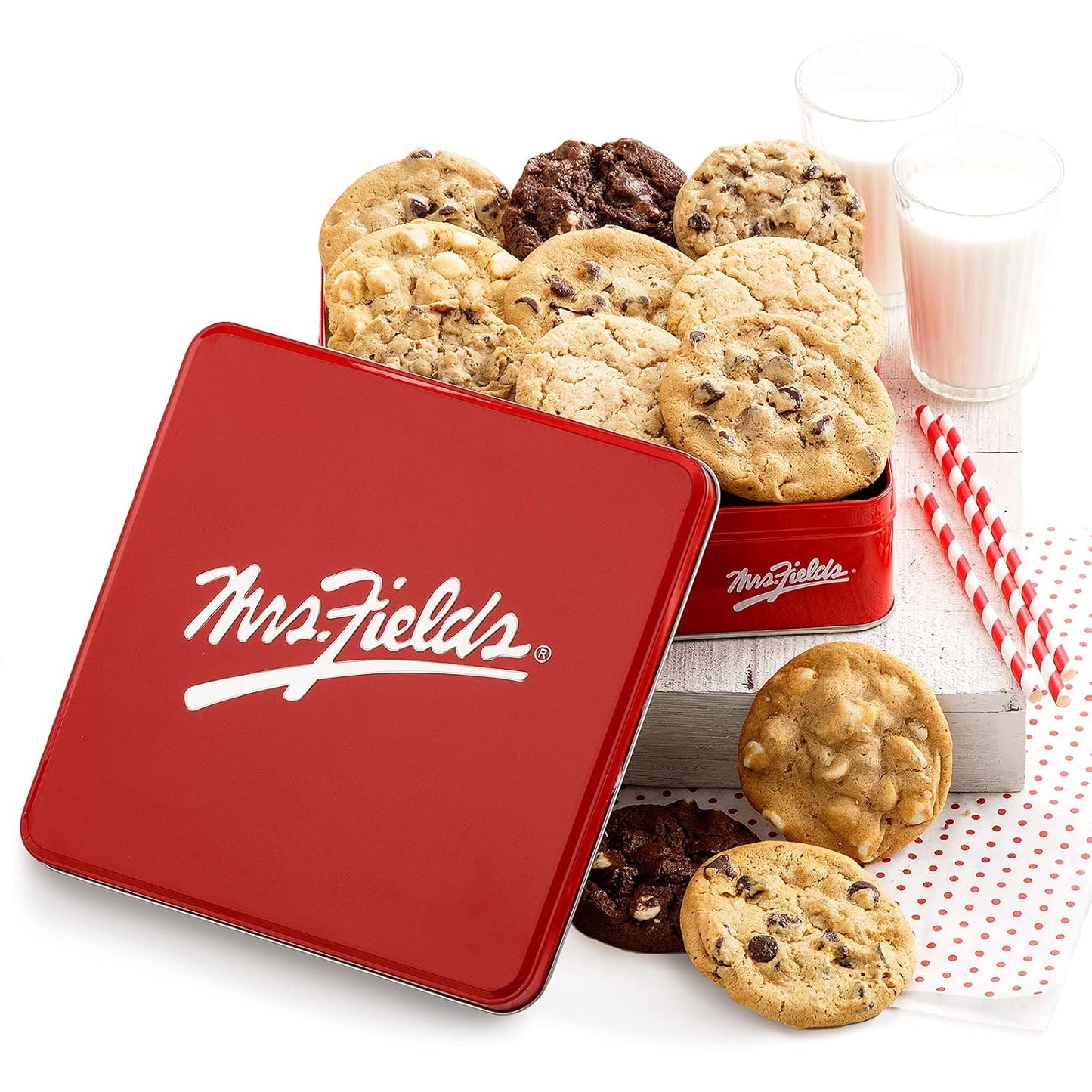 Mrs. Fields Signature Dozen Original Cookie Tin with 12 Cookies