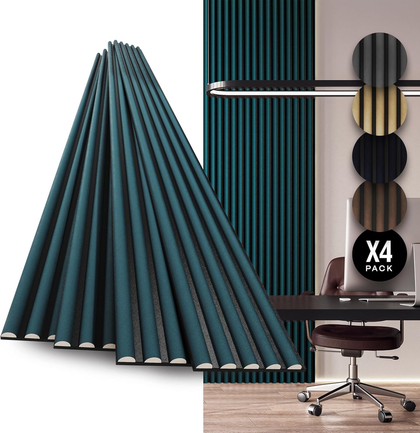 4-Pack Velvet-Covered Wood Slat Wall Panels for Acoustic Decor