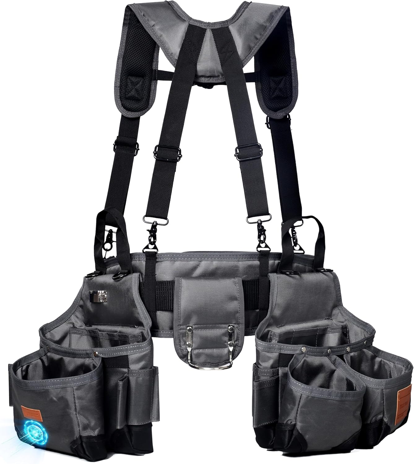 Heavy Duty Tool Belt with Suspenders and Magnetic Pouch for Men