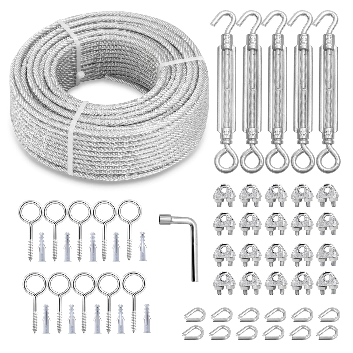 M6 Turnbuckles for Cables Wire Kit - 100Ft Steel Cable Set