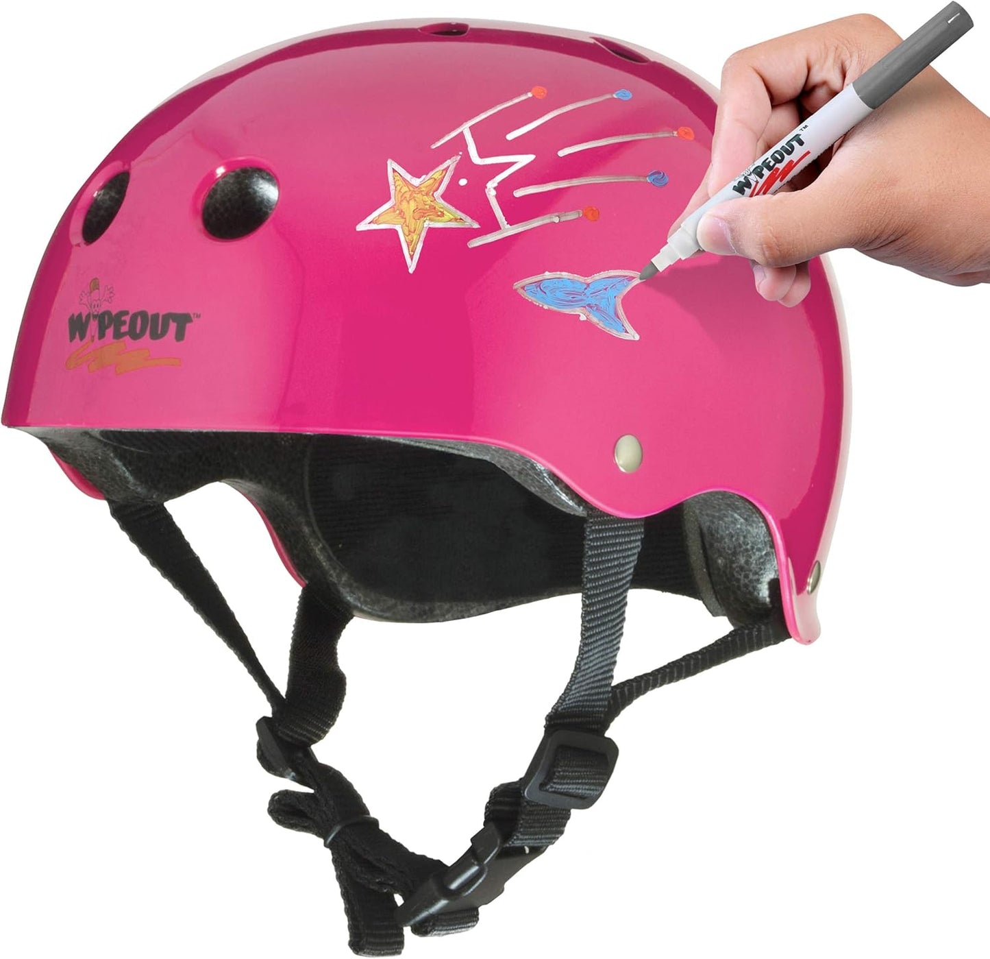 Wipeout Neon Pink Helmet | Bike, Skate, Scooter | Youth L 8+ | Dry Erase Fun!