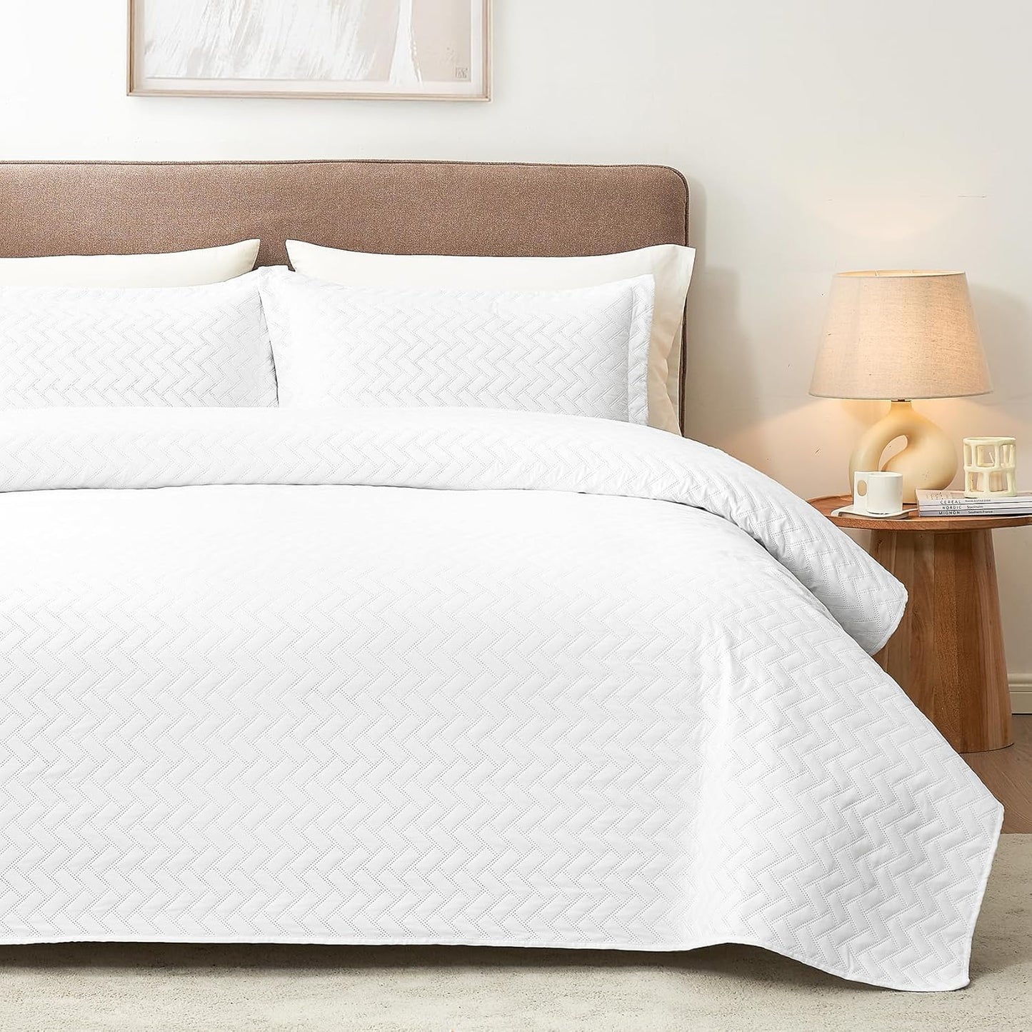 Hansleep White Quilt King Size - Soft Lightweight Bedspread Set