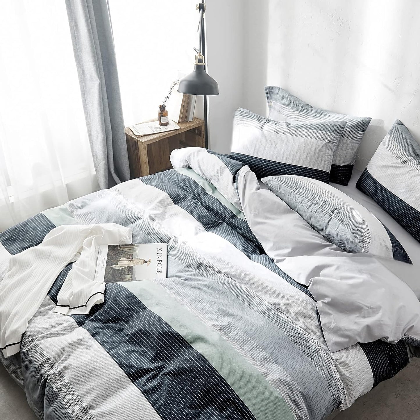 VM VOUGEMARKET Striped Duvet Cover Set for Queen Beds