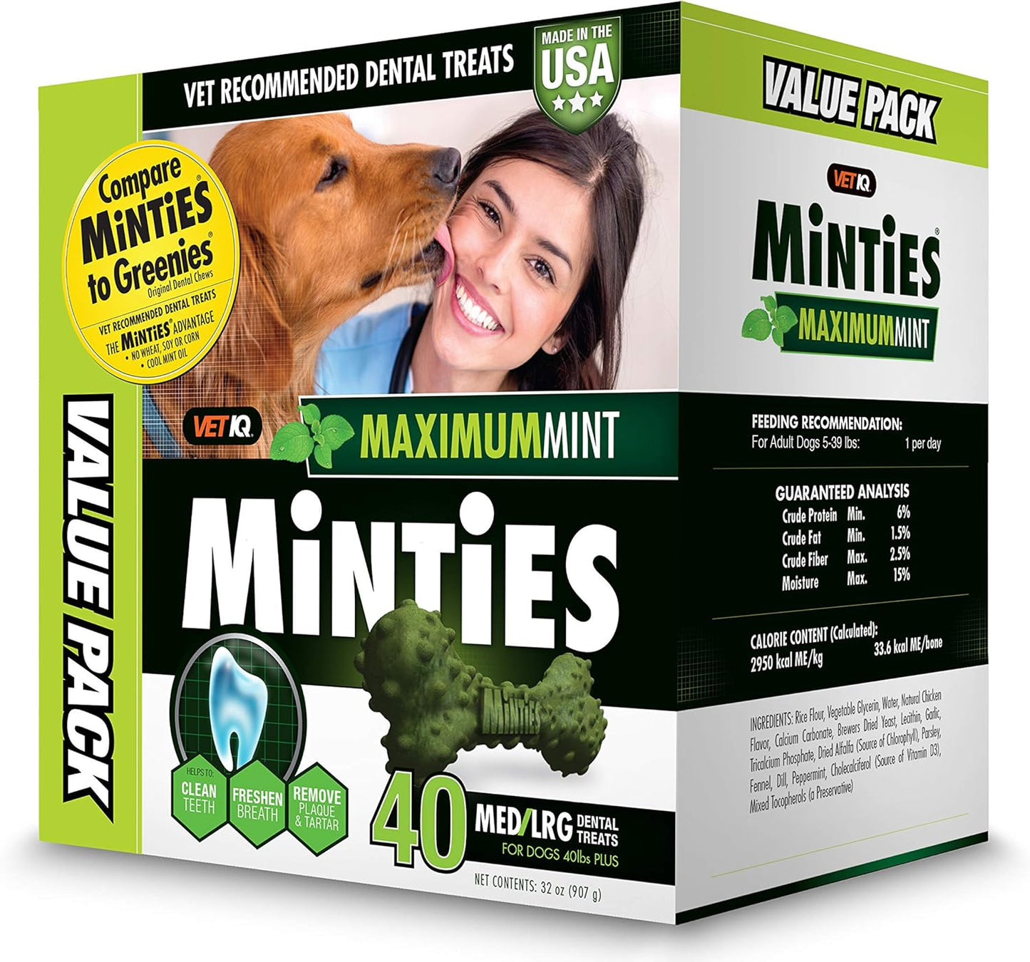 VetIQ Minties Dog Dental Bone Treats for Fresh Breath Care