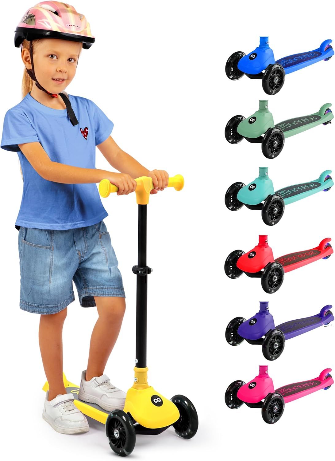 SereneLife 3-Wheel Foldable Kids Scooter with LED Wheel Lights