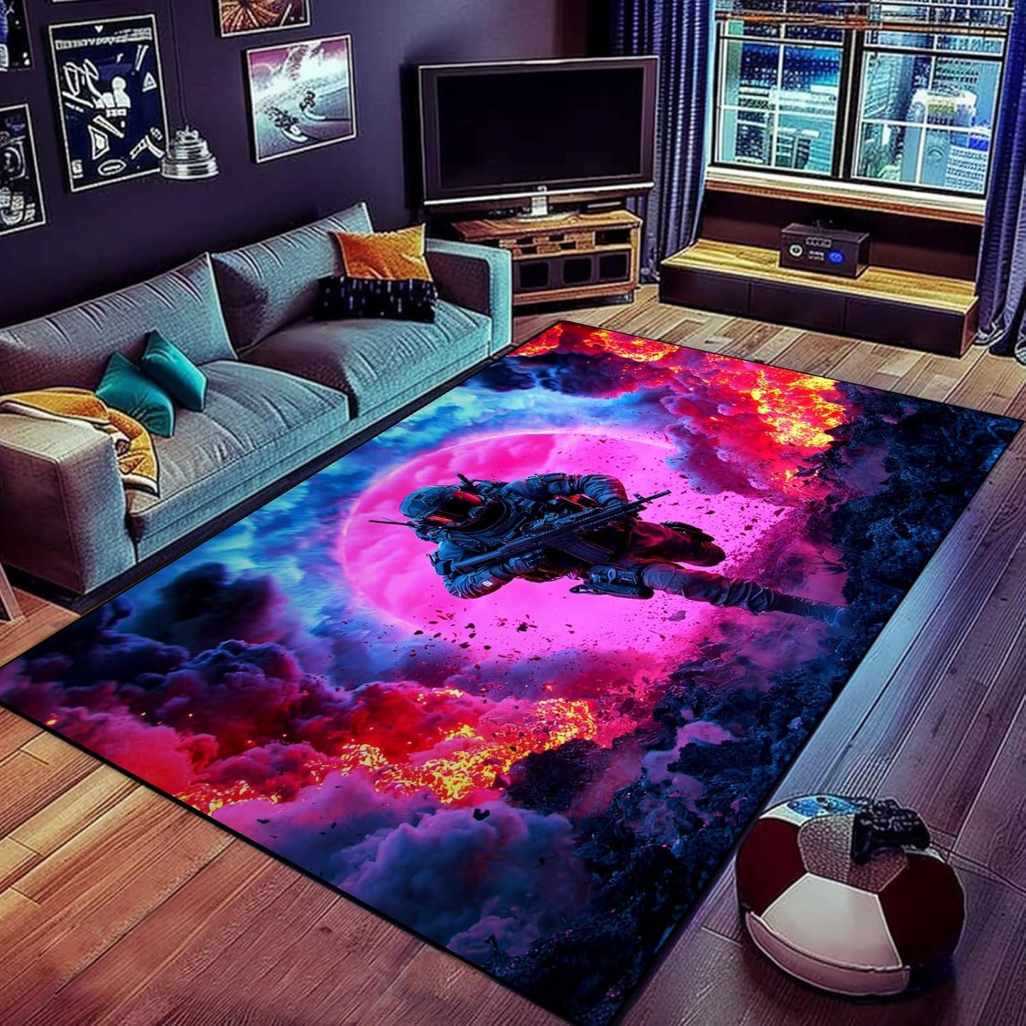 Vibrant War Game Rug for Ultimate Gaming Experience