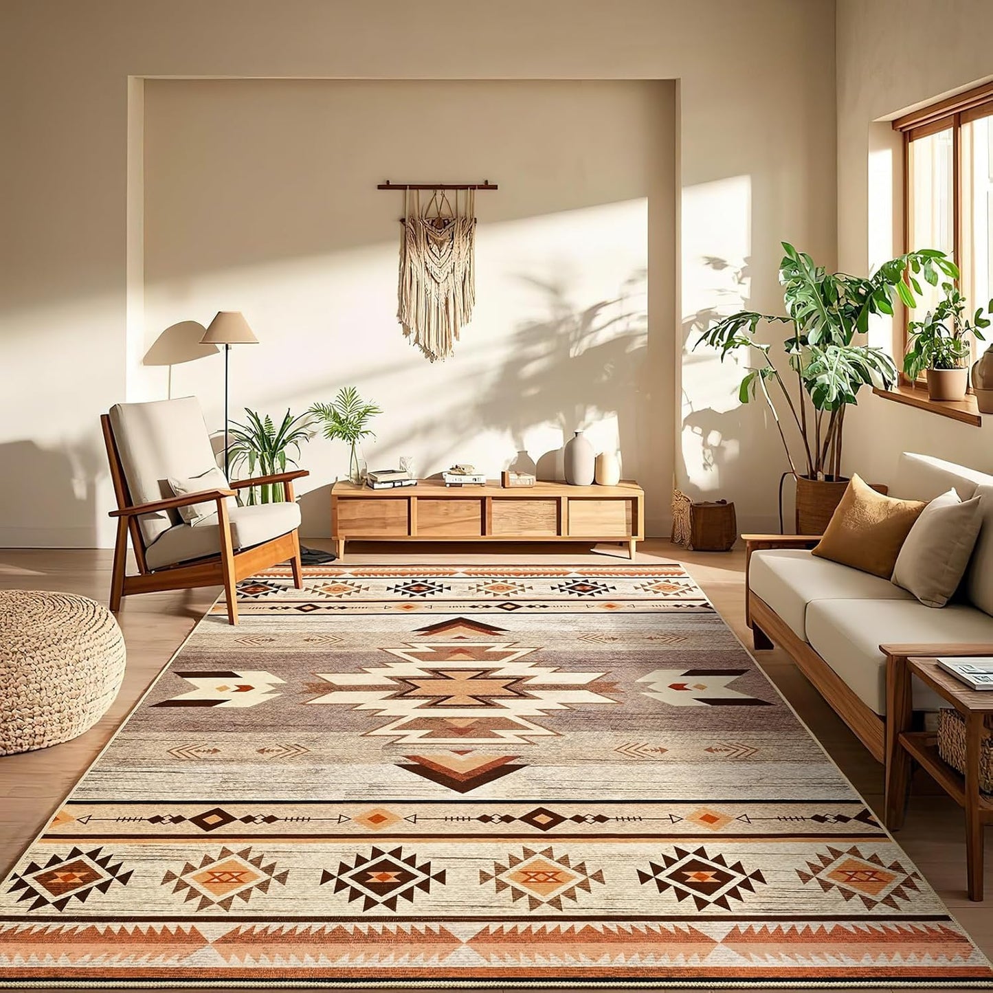 Western Rugs for Living Room, Rustic Washable Area Rug 4ft x 6ft