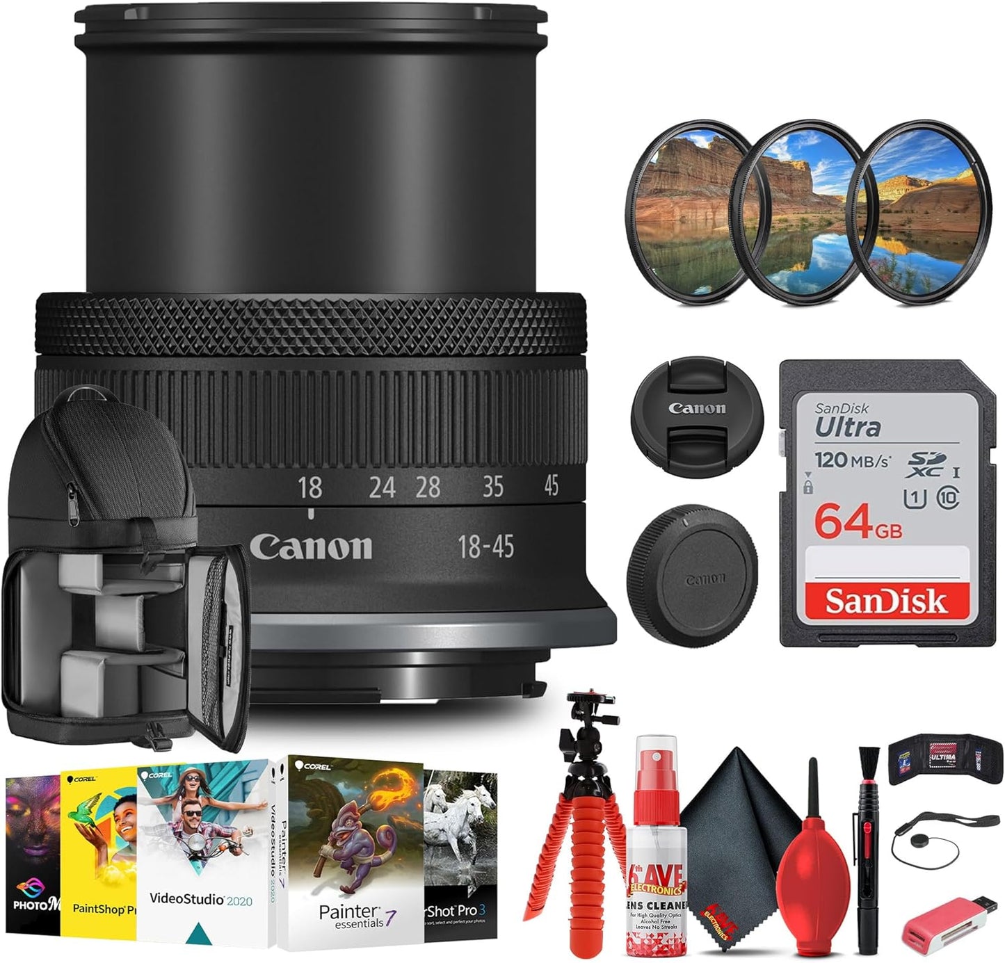 Canon RF-S 18-45mm f/4.5-6.3 STM Lens Bundle with Accessories