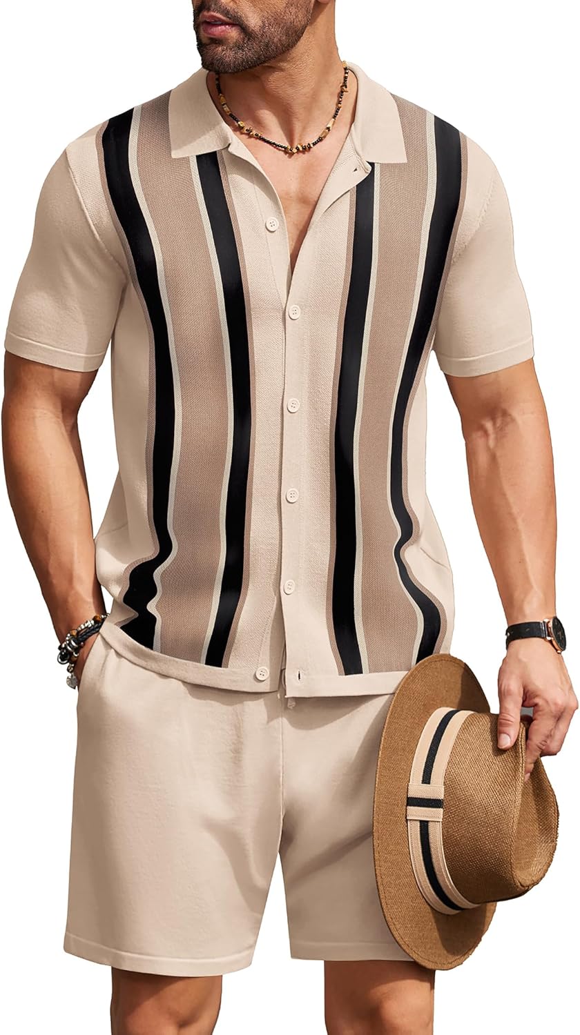 COOFANDY Men's Vintage 2 Piece Outfit for Casual Beach Wear