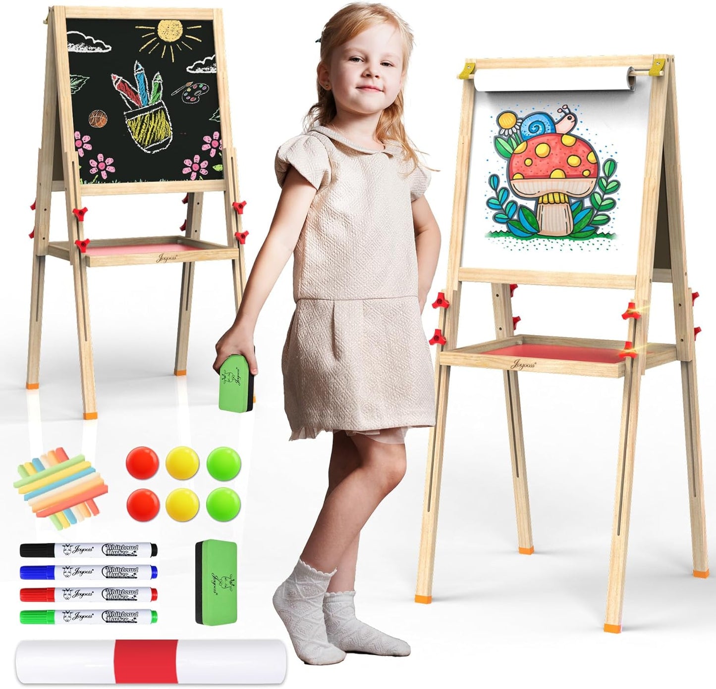JOYOOSS Art Easel for Kids Ages 4-8 - Adjustable Dual-Sided Fun