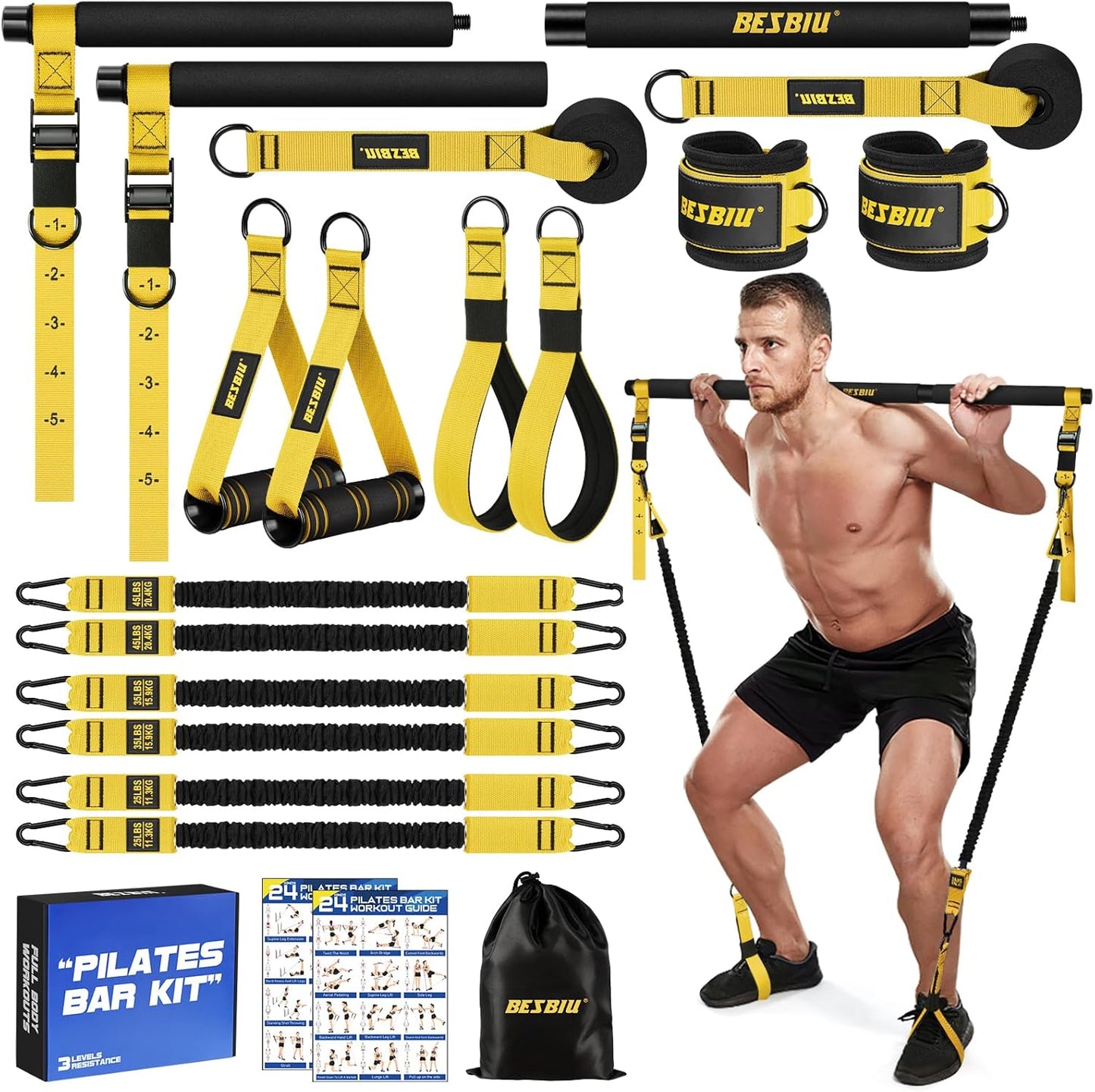 Pilates Bar Kit with Resistance Bands for Full Body Workouts