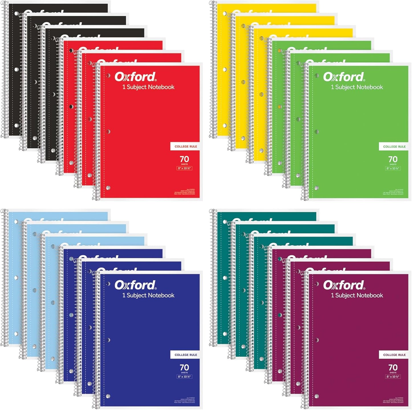 Oxford Spiral Notebook 24 Pack in Primary Colors for School