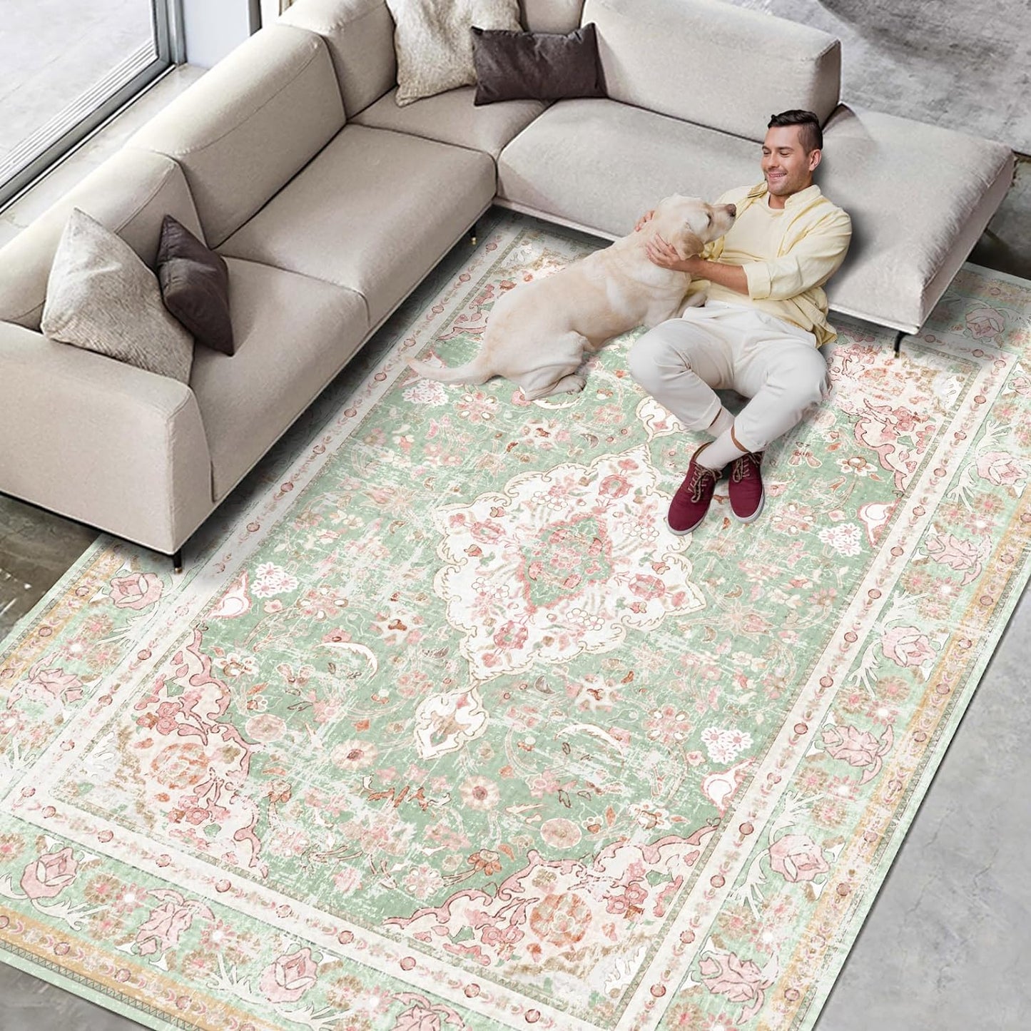 Vhong Washable Area Rugs Boho Vintage Modern Large Carpet