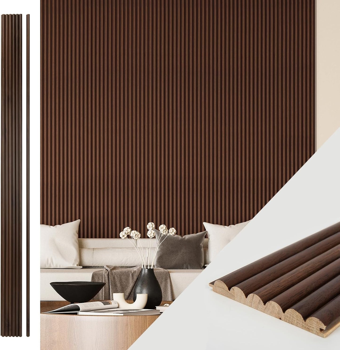 Art3d Fluted Wood Panel for Wall and Ceiling, Beaded Walnut