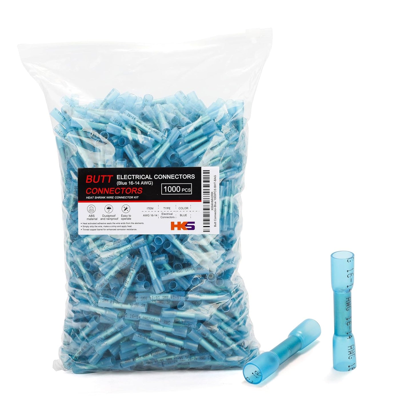 HKS 1000 PCS Heat Shrink Butt Connectors for Reliable Crimping