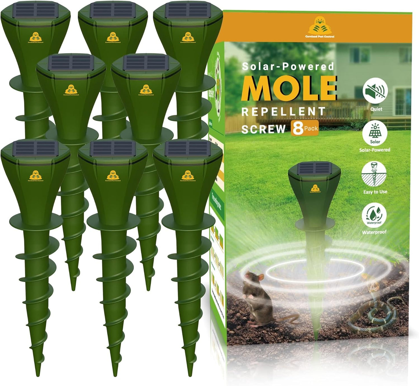 8 Pack Solar Powered Mole Repellent Stake for Outdoor Lawns